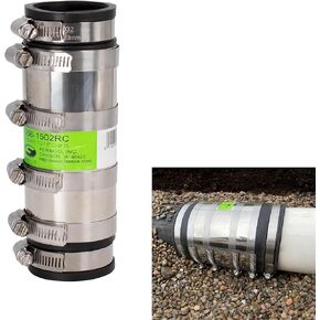 Fernco 4-inch XL Flexible Pipe Coupling Connector Fitting with Stainless Shield, Below Ground Plastic, Cast Iron, Steel