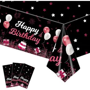 MRJ Black Party Supplies 3 Pack Pink and Black Stars Happy Birthday Tablecloths - Perfect Decorations for Kids' Birthday Parties and Baby Showers (54"x108") in Kuwait