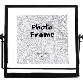 Leoyoubei Floating Glass Frame,Vintage&Real Glass Photo Frame Collection Metal Geometric Picture Frame Square,Double Glass Desk Vertical Floating Frame 4x4,Full Frame 5X5 Photo (Black)