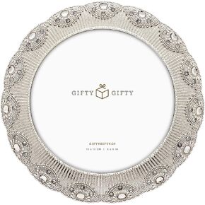 Circular Silver Jeweled Photo Frame / 5x5 In | For Tabletop Display | Perfect for Home Decor, Wedding, Graduation, Or Milestone Photos