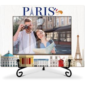 Paris Gifts Wood Photo Frame Wedding Honeymoon Vacation Gifts for Couple Tabletop Display 4 x 6 Picture Frame Gifts for Friends BFF, Paris Souvenirs Home Office Desk Holiday Decorations -08