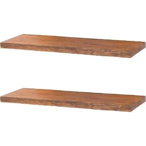 PIPE DECOR Restore Solid Wood Floating Shelves, 36 Inch Length Set of 2 Premium Rustic Pine Boards for Bedroom, Living Room, Kitchen and More, Trail Brown Finish