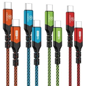 USB C to USB C Cable 60W Nylon Braided Type C Charger Cord (4-Pack, 10 FT) C to C Charger Cable for Samsung S24/S24 Ultra/S23