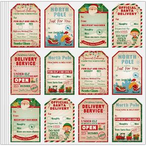 384 Pieces from Santa Claus Stickers Sheets 2.3 x 3.3 Inches Vintage Xmas Tags Labels Decals Seals for Kids Winter Holiday Christmas Party Decorations, 32 Sheets(Dark Color)