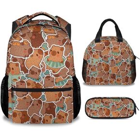 Capybara Backpack for Kids Girls Boys, 16" Green Backpacks for School, Cute Cartoon Large Capacity Bookbag for Students, Gifts for Capybara Lovers