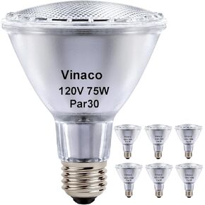 Vinaco PAR30 Long Neck 75W, 6 Pack Long Lasting PAR30 Halogen Flood Light Warm White 2800K, PAR30 Dimmable, High Output PAR30 Flood Light Bulb 120V with E26 Base for Indoor/Outdoor