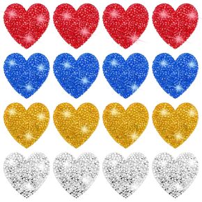 26 Pieces Heart Shape Iron on Patches Rhinestone 4 Sizes Bling Heart Patches Rhinestone Adhesive Applique Hearts Glitter Crystal Patches for Clothing Jeans Shoes Bags Hats Repair Decoration(Red)