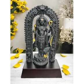 Shri Ram Lalla Ji 3D Murti Ayodhya Ji Mandir Model | Black Marble Resin Idol Statue for Home Mandir Office or Car Dashboard, 7 Inches