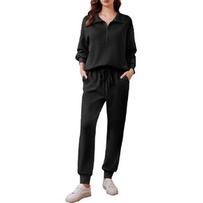 PINSPARK 2 Piece Sets for Women 2024 Fall Travel Outfits Long Sleeve Tracksuit Joggers Sets Half Zip Sweatsuit Matching Set