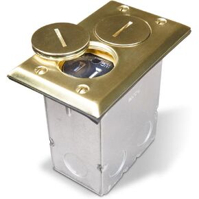 Hubbell Raco 6500BR Rectangular Floor Box Kit Metallic Cover Plate, 15 Amp, Brass