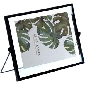 Floating Glass Frame,Vintage Style and Glass Photo Frame Collection Metal Geometric Picture Frame,Double Glass,Metal Desk Vertical Frame 4x6"to 5x7" Photo Dried Flowers Display -Horizontal (Gold)