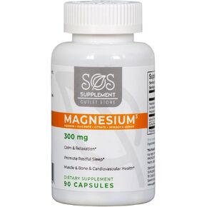 SOS Magnesium Complex - 300mg capsules of Magnesium Glycinate, Aquamin Magnesium & Magnesium Citrate for Muscle Relaxation, and Sleep, High Absorption, Vegan, Non-GMO 45 servings