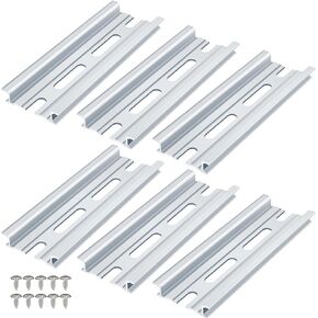 6 Piece Aluminum DIN Rails, 4 Inches Long, 35mm Wide, 7.5mm High, Top Hat Slotted DIN Rail with RoHS, Extra Premium Screws Included for Hardware Components Mounting