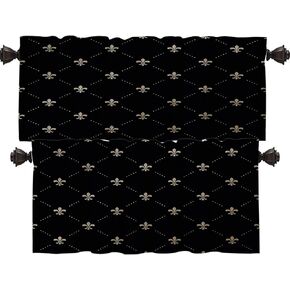 Shrahala Black French Fleur De Lis Kitchen Valances, Golden Pastoral Flowers Half Window Curtain Window Treatment Multilayer Polyester Blackout for Living Room Bathroom 2 Pack 52 x 16 in