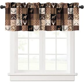 Rustic Kitchen Valances for Windows,Retro Farmhouse Vintage Country Cabin Moose Deer Bear Rod Pocket Valance Curtain for Bedroom Living Room Cafe，54X18 1 Piece