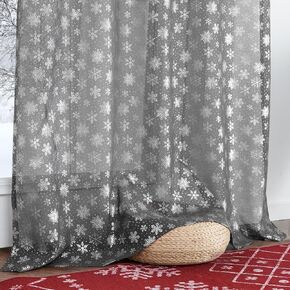 White Snowflake Sheer Curtains 84 Inch Length for Christmas Snow Flake Light Filtering Curtains for Living Room Bedroom Rod Pocket Voile Window Drapes Winter Holiday Window Treatment Sets, 2 Panels