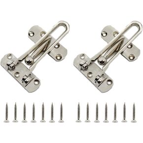 2 PCS Swing Bar Door Lock,ULIFESTAR Top Lock for Front Door Stainless Steel Door Latch Door Bolt,Barn Door Lock Shed Lock Fence Door Lock Hardware with Installation Screws Silver