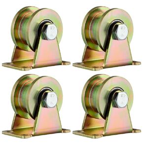 Skelang 4 Pcs 2" Groove Wheel, H-Type Heavy Duty Rigid Caster with Bracket for Square Tube Track, Rolling Gate, Industrial Machines, Wire Rope Rail, Heavy Door, Total Loading Capacity 375Lbs