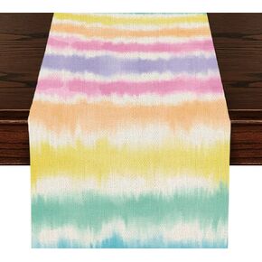 Colorful Rainbow Tie Dye Table Runner, Kitchen Dining Table Decor, Cute Table Runners for Indoor Outdoor Home Farmhouse Holiday Wedding Birthday Party Decoration, 13 x 71 Inch