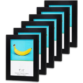 The Display Guys - 6-Pack Minimalist Wooden Picture Frames with Tempered Glass - 11x14 mat to 8x10 - Black - Wall Hanging