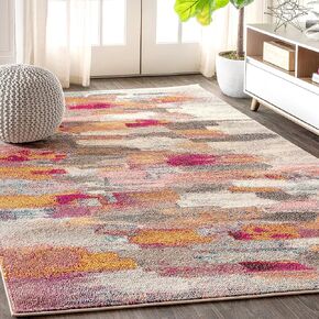JONATHAN Y CTP101A-28 Contemporary POP Modern Abstract Brushstroke Indoor Area-Rug Bohemian Easy-Cleaning High Traffic Bedroom Kitchen Living Room Non Shedding, 2 ft x 8 ft, Cream/Pink
