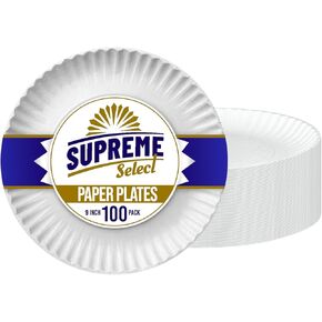 Disposable Paper Plates in Bulk [Set of 100 | 9 inch] Uncoated White Large Plate – Ideal for Birthday Parties, Weddings, Thanksgiving, Dinners, Desserts, Crafts, and BBQs
