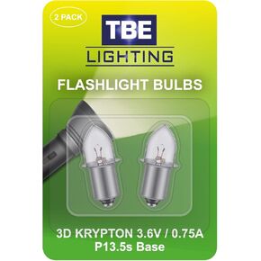 Replacement 3 Volt / 3D 3.6 Volt, 0.75A Bayonet Base P13.5 Krypton Flashlight Bulbs, Pack of 2 Energy efficient Flashlight Krypton Bulbs to fit a Standard 3D Torches