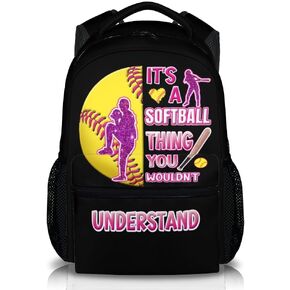 Kids Backpack with Lunch Box Set, 3 in 1 Softball School Backpacks Matching Combo for Boys Girls, Cool Black Bookbag and Pencil Pouch Bundle