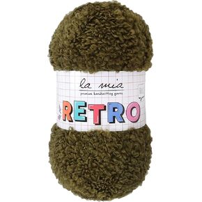 1 Skein La Mia Retro Fluffy Curly Yarn for Knitting and Crocheting, 80% Acrylic, 100 gr (3.5 oz) / 100 m (109 Yards), Army Green - LM8001