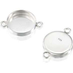 925 Sterling Silver Bezel Cups - 4 Pcs, 10mm Round Silver Bezels with 2 Loops - DIY Jewelry Supplies - Coin Bezels - Bezels and Cabochons for Jewelry Making - Pendants, Bracelets, and Earrings