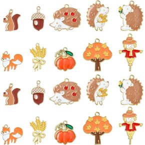 Airssory 40 Pcs 10 Styles Autumn Theme Forest Animal Alloy Enamel Charms Hedgehog Squirrel Fox Pumpkin Scarecrow Acorn Charms for DIY Jewelry Thanksgiving