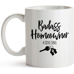 كوب YouNique Designs First Time Homeowner، 11 أونصة، هدايا الانتقال لمنزل جديد (مقبض أسود)