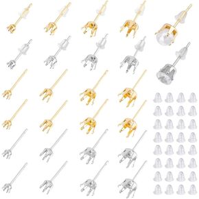 UNICRAFTALE 80pcs Prong Stud Earring 4 Sizes Blanks Rhinestone Claw Earring Posts Stainless Steel Stud Earring Settings with 80Pcs Ear Nuts for Jewelry Making Women Adults DIY Stud Earrings Crafts