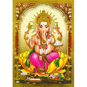 Crafts of India Blessing Ganesha/Ganapati Reprint Hindu God Poster/Picture with Golden Foil (Unframed : Size 5"X7" inches)