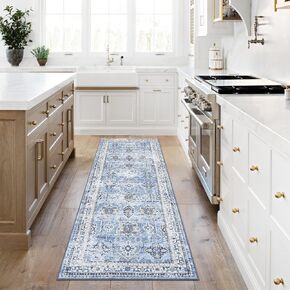Washable Runner Rug 2x6 Runner Boho Vintage Rug Non Slip Kitchen Rugs Floral Oriental Entryway Rug Soft Bathroom Rugs Stain Resistant Carpet for Bedroom Hallway Laundry 2'x6' Blue