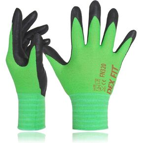 DEX FIT Premium Nylon Work Gloves FN320 - Firm Nitrile Grip, 3D-Comfort Stretchy Fit, Thin & Lightweight, Protective & Durable, Breathable, Machine Washable; Black 8 (M) 3 Pairs