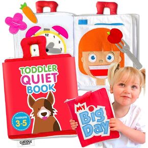 Curious Columbus Quiet Book Fabric Busy Book for Toddlers 3-5 - Airplane Toddler Travel Toys for Kids - Montessori Toy Preschool Activity Books - Fun and Educational for Toddlers