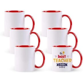 SDN CUSTOM 15 oz AAA Coated White Sublimation Ceramic Mug with Inner Color and Black Handle - Blank Ceramic Coffee Cups Set for Printing and DIY Gifts – Oven and Mug Press Compatible (6 Pack)
