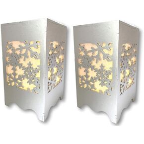 Lighted Snowflake Candle Holders - Set of 2 - Silver Light-Up Snow Flake Design - Christmas Party Luminary with LED Candles - 5-Hour Timer