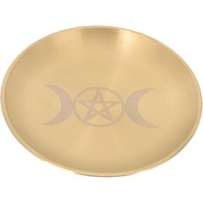 Pentagram Jewelry Plate Trays Altar Candle Holder Ritual Altar Plate Tile Witches Caldron Pot Altar Ritual Plate Dish Ring Incense Holder Party Candy Dish Metal Base Snack Copper