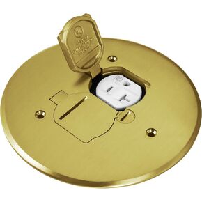 ENERLITES Dual Flip Lid Floor Box Cover, 5.69" Diameter, 20A Tamper-Weather Resistant Receptacle Outlet, Watertight Gaskets, 975517-C, UL Listed, Brass, 2. Brass 5.69", 1 Gang