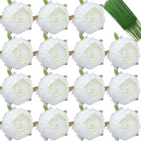 FagusHome 20 Pcs Silk Peony Artificial Flower Heads 4 inch Fake Peony Flowers Heads with Stems Artificial Peony Flower Heads in Bulk Wholesale for Crafts Decor (Off White)