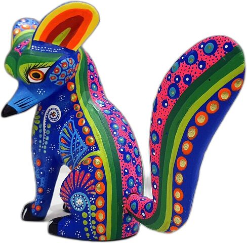ALKIMIA INC Mexican Alebrije Fox Wood Carving Handcrafted Sculpture (Blue) in Saudi Arabia