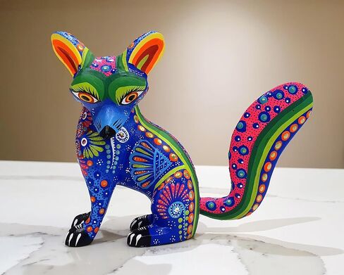 ALKIMIA INC Mexican Alebrije Fox Wood Carving Handcrafted Sculpture (Blue) in Saudi Arabia