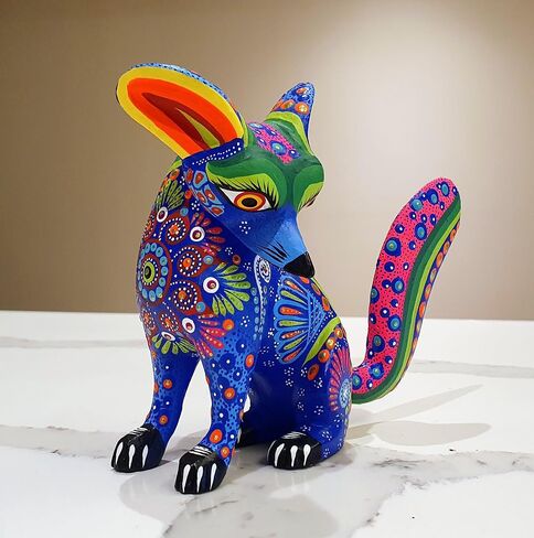 ALKIMIA INC Mexican Alebrije Fox Wood Carving Handcrafted Sculpture (Blue) in Saudi Arabia