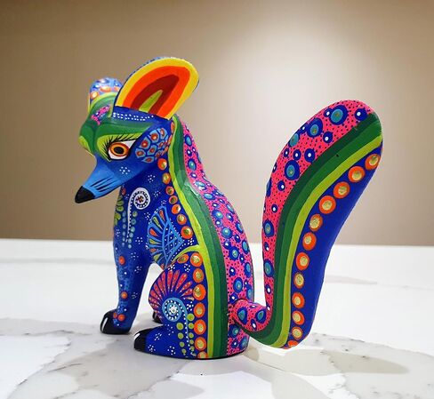 ALKIMIA INC Mexican Alebrije Fox Wood Carving Handcrafted Sculpture (Blue) in Saudi Arabia