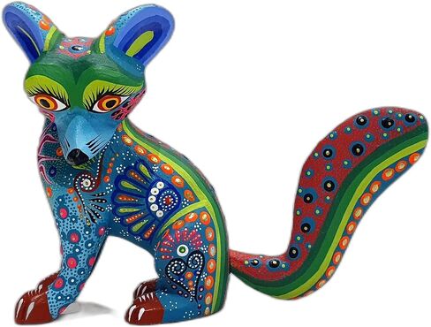 ALKIMIA INC Mexican Alebrije Fox Wood Carving Handcrafted Sculpture (Blue) in Saudi Arabia