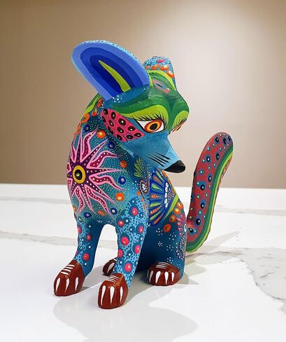 ALKIMIA INC Mexican Alebrije Fox Wood Carving Handcrafted Sculpture (Blue) in Saudi Arabia
