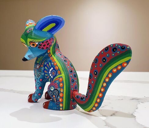 ALKIMIA INC Mexican Alebrije Fox Wood Carving Handcrafted Sculpture (Blue) in Saudi Arabia
