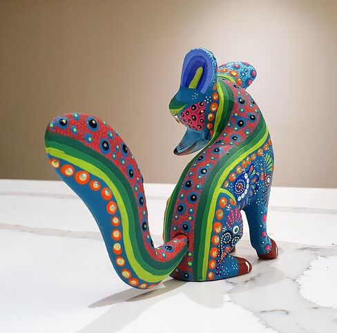 ALKIMIA INC Mexican Alebrije Fox Wood Carving Handcrafted Sculpture (Blue) in Saudi Arabia